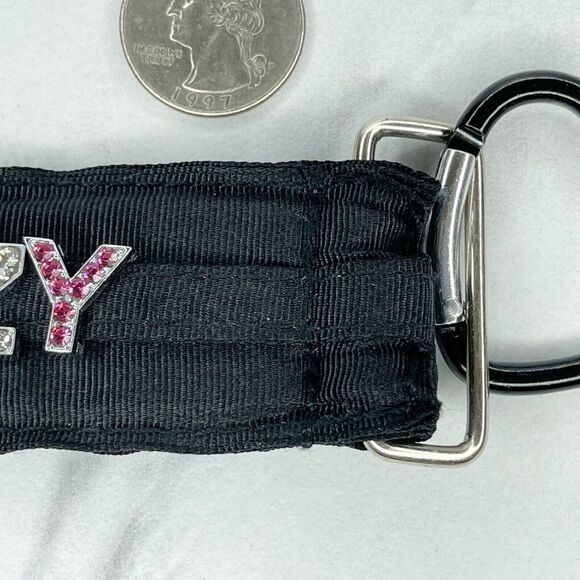 Black Ribbon Rhinestone CRZY Crazy Heart Carabiner Keychain Keyring - Picture 4 of 9